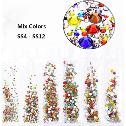 1700pcs 30 Colors SS4-SS12 Mixed Size Non HotFix Nail Rhinestones Flatback Glass Gems White AB swarovsky Crystal Rhinestones