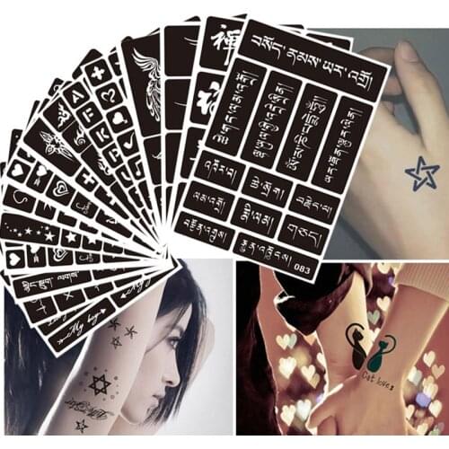 3 Pcs Reusable Henna Tattoo Stencil Temporary Waterproof Unisex Temporary DIY Tools for Women Body Art Stickers Tattoo Stencils