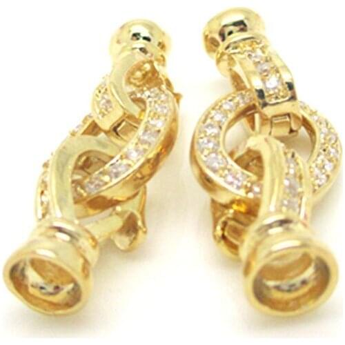 37*13MM 3Pcs (No Fade) Zircon Rhinestones 24 Gold Plated Copper Necklace Buckle Bracelet Hook Jewellery Findings Accessories