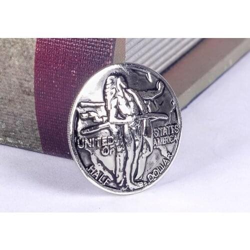 6PCS 30MM 1926 Silver Oregon Trail Half Dollar Indian Coin Button For Leather Craft Western Hatband Decoration