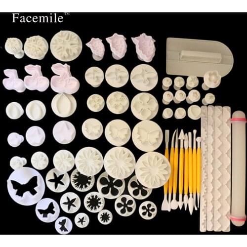 Facemile 68Pcs Fondant Cake Cookie Sugar Craft Decorating Plunger Modelling Tools Set DIY Cake Cutters Molds Sugarcraft 04072