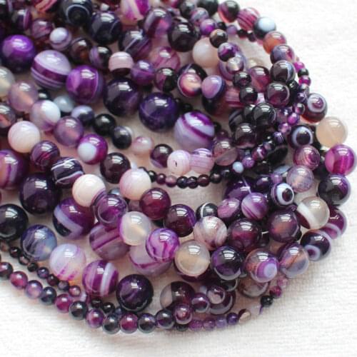 Smooth 4-14mm Purple Stripe agates Round Loose Beads 15" DIY Jewelry Making