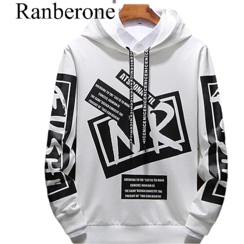 Ranberone Men Hoodies Sweatshirts Letter Long Sleeve Autumn Spring Casual Hoodies Boy Blouse Tracksuits Sportswear Male