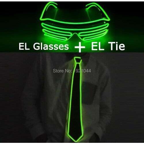 Hot Sales LED Light up Glasses + EL Luminous Tie Men Necktie LED Light up Decoration DJ Night Club Costume Decorations