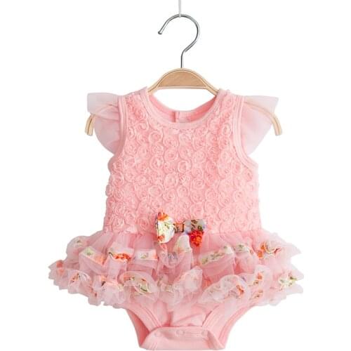 Cute Baby Girl Clothes Summer Newborn Lace Flowers Christening Gown Dress Fluffy Infant Baptism Dresses Photo Props