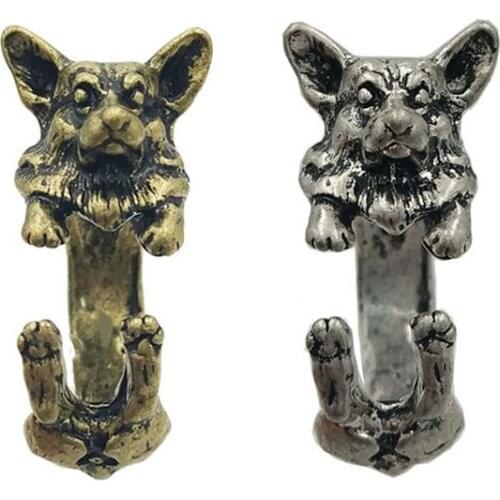Fashion Cute Vintage Jewelery Adjustable 3D Rings Welsh Corgi Retrier Ring For Women Men Animal Ring Christmas Gift Punk