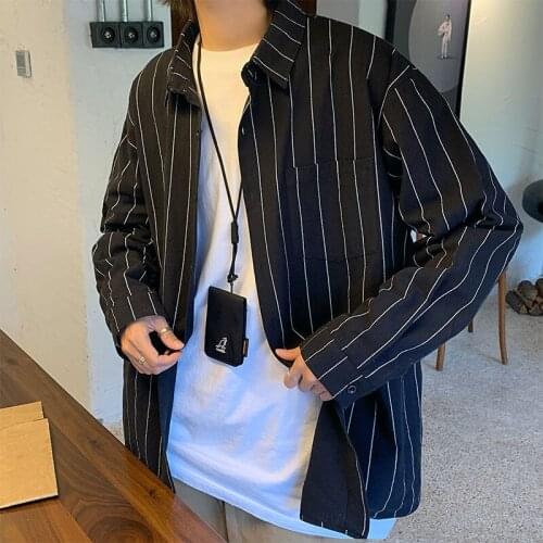 2020 Mens Hawaiian Cargo Shirt Long Sleeve Stripe Fashion Casual Shirt French Cuff Shirts Camisa Masculina Streetwear Clothes