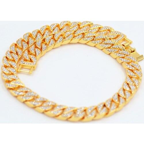 Mens Round Miami Cuban Link Chain Necklace in Gold Silver Tone Hiphop Boy Male Jewelry with 18 Inch