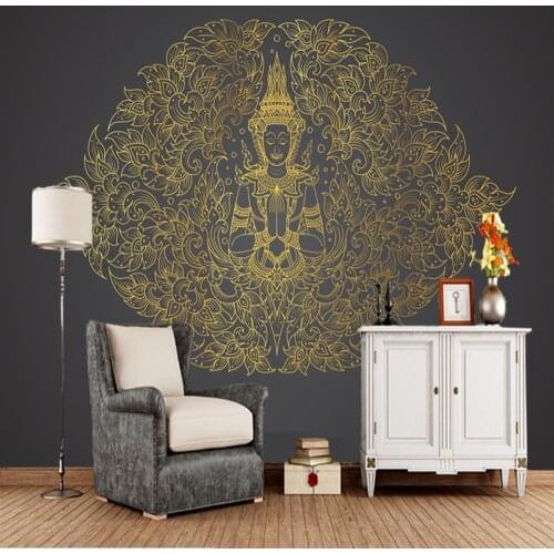 Papel de parede Thai ethnic pattern Buddha retro 3d wallpaper,living room TV sofa wall bedroom restaurant mural