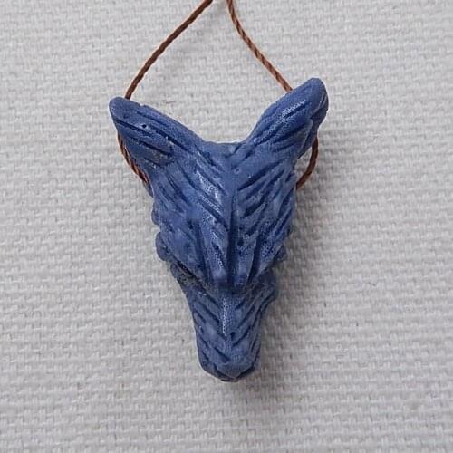 Natural Stone Blue Coral Necklace Wolf Head Jewelry For Mens Accessories Animal Pendant Boyfriend Gifts 27x19x10mm 3g