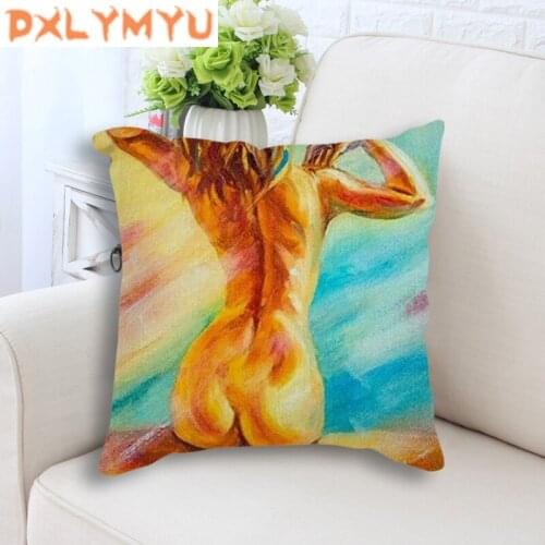 Seat Cushion For Sofa Home Sexy Back Body Art Print Cushion Sofa Throw Pillow Beige Linen Decorative Sofa Cushions
