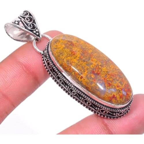 Bloodstone Pendant Silver Overlay over Copper , 56 mm, P6714