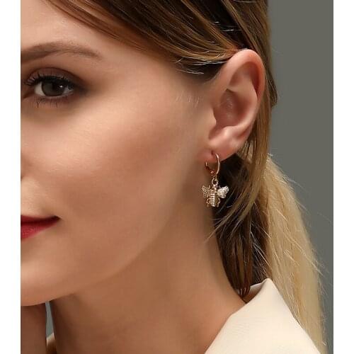 Silver Plated Golden Bee Insect Simple Geometry Starry Bling Alloy Textures Glossy Dangle Earrings & Drop Earrings for Women