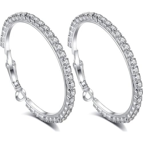 Retro Alloy Metal Round Cubic Zirconia Hoop Earrings for Women Trendy Silver Color Fashion Jewelry Earrings Party Gift