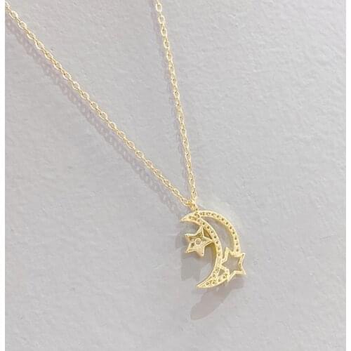 Showfay Korean Style Fashion Five-Pointed Star Moon Necklace Female Ins Clavicle Chain Necklace Ornament Wholesale