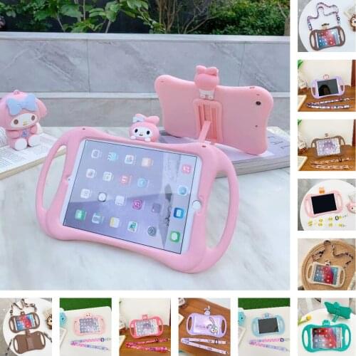 Cartoon Silicon Shell for IPad 10.2 10.5 11 Inch Air 1 2 Ipad 5th 6th 9.7 Mini Case 12345 Kids Handle Tablet Cover +Straps+Pen