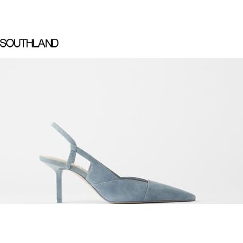 SOUTHLAND Spring faux suede women dress shoes thin heel slip on women slingbacks