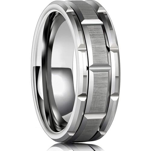 Modern Men 8MM Tungsten Steel Ring Silver Color Brushed Double Groove Pattern Mens Wedding Ring Party Jewelry For Women Gift