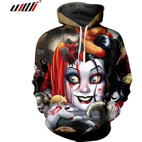 UJWI Autumn Hoodies Male Hot Loose Long 3D Hoody Printed Clowns And Cats Dogs Streetwear Plus Size 5XL Garment Man Pullover