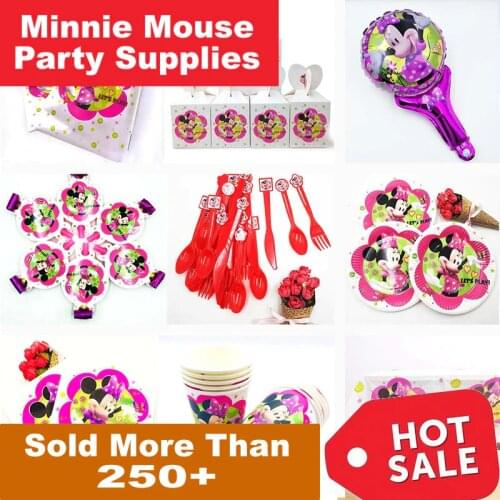 Minnie Mouse Party Decorations Supplies Kids Theme Plates Cup Tablecloth Happy Birthday Red Pink Party Favors anniversair Set