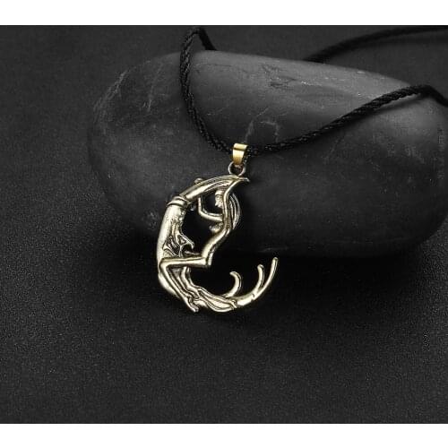 Vintage Goddess on The Moon Necklaces for Men Women Greek Mythical Pendant Magic Amulet Talisman Jewlery Gift