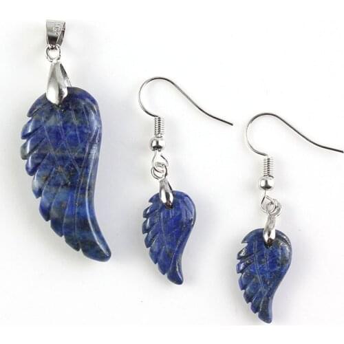 YJXP Classic Jewelry Sets Silver Plated Lapis Lazuli Angel Wings Pendant and Drop Earrings for Women Charms Anniversary Gift