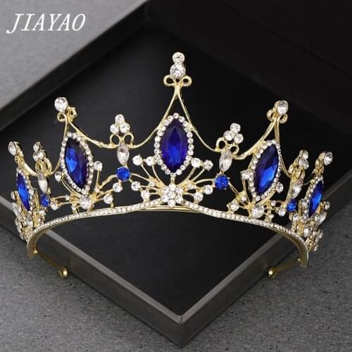 Blue Crystal Crown Bride Head Jewelry For Wedding Tiara Hair Accessories Crystal Rhinestone Bride Tiara Crown Headband