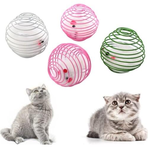 1PCS Cute Funny Cat Toy Pet Rainbow Ball Spring Prison Cage Mouse Telescopic Wire Interactive Stick Bell Dog Cat Pet Supplies