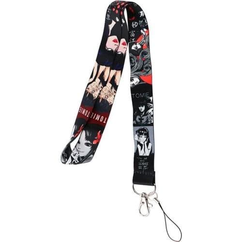 10pcs Horror Girl Tomie Lanyard Keys Phone Holder Funny Neck Strap With Keyring ID Card DIY Animal webbings ribbons Hang Rope