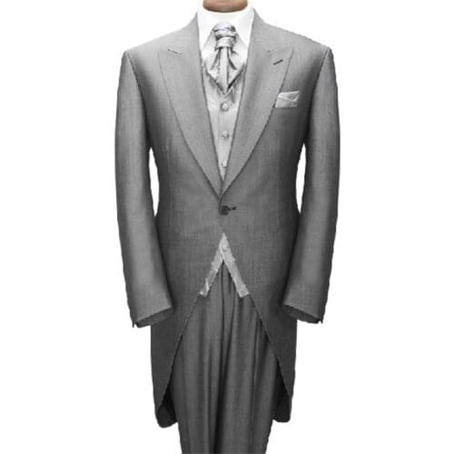 2021 Custom Made Grey Wedding Tailcoat Tuxedo, Gray Tailor Made Wedding Suits For Men,Classic Long Tail Groom Tuxedo Tailcoat