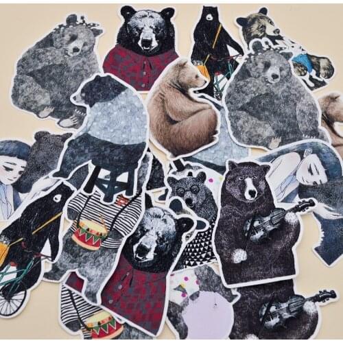 22pcs Hand Drawing Black Mr.Bear stickers Animal decoration sticker pack Notebook/handbook Diary bullet journal material escolar