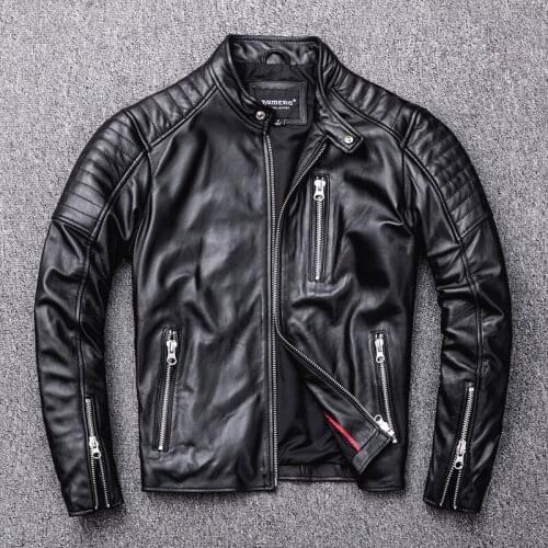 Free shipping.style soft mens motor biker Jacket,man black genuine leather coat.fashion homme slim sheepskin jackets