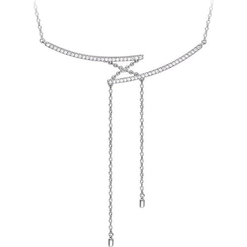 SLJELY Luxury Designer Fashion Brand 925 Sterling Silver Crossed tassel chain Necklace Micro Zirconia Women Girls Fine Jewelry