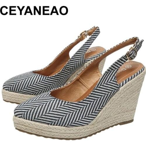 CEYANEAO 2021 Summer Shoes Women Wedges Sandals Retro Ethnic Women Sandals Comfortable Young Ladies Shoes Wedge Heels 10cm