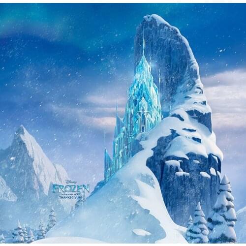Frozen Ice Crystal Palace Castle Snow Mountain Vinyl Fabric Computer Print Birthday Party Backgrounds for Kids Photography
