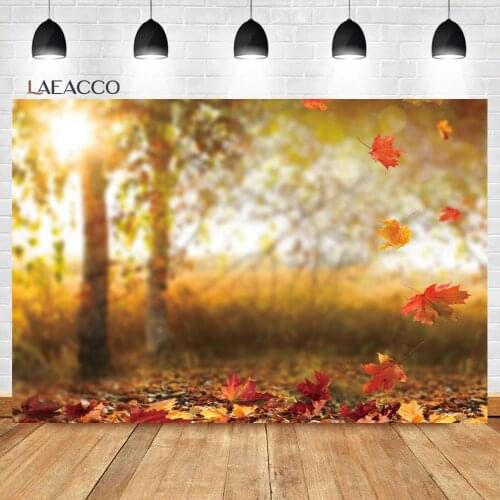 Laeacco Autumn Golden Outdoor Close Shot Falling Leaves Polka Dot Photocall Background Baby Poster Portrait Photography Backdrop