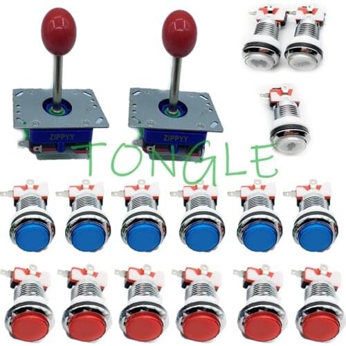 CHROME Plated illuminated push button 12V led arcade switch button with 1P /2P CREDIT + 2 zippy long staff joystick