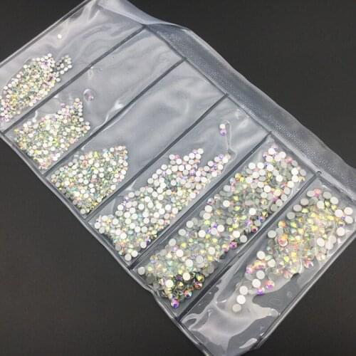 Super Glitter Mix Size Crystal AB Flat Back Non HotFix Nail art Rhinestone 3D Glass Nail Art Decorations Garment Mix Rhinestone