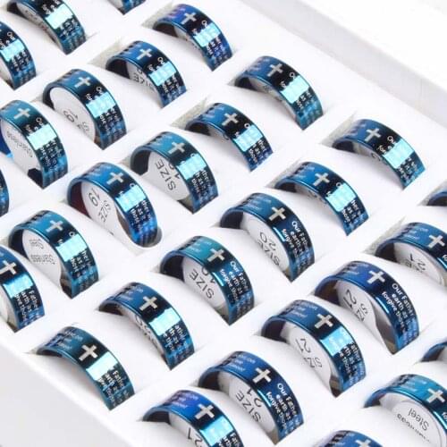 New Style 30pcs Cross Christian Jesus Mens Colorful Stainless Steel Rings Wholesale Lots Bulk Charm Party Wedding Xmas Gift