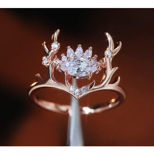 Elk Rings For Women Korean Fashion Rose Gold Plated Ring With Stone Finger Accessories Jewelry Christmas Gift Wholesale KCR135