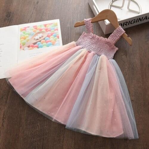 Summer Girls Princess Dresses 2021 New Bow Sweet Colorful Party Dress Baby Girl Pink Dress Wedding Costumes Pleat Clothing 3-7Y