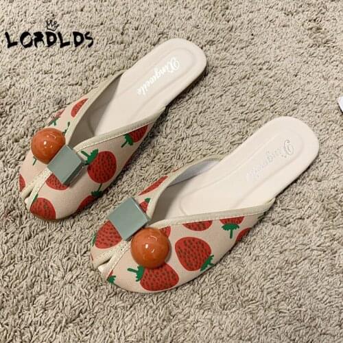 LORDLDS Women Cute Kawaii Slippers Summer Korean Fashiopn Strawberry Print House Slippers Flat Bottom Outside Shoes for Woman