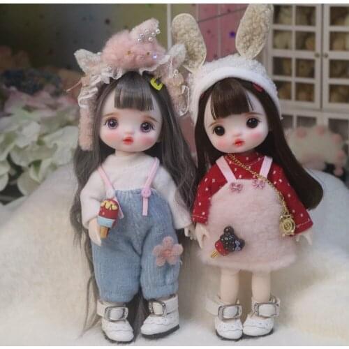 1/8 Scale 16cm Mini Cute Smiling Angel Hand Makeup Doll Fashion Princess Dolls OB11 Body Joints Figure Model Kids Toys Girl Gift