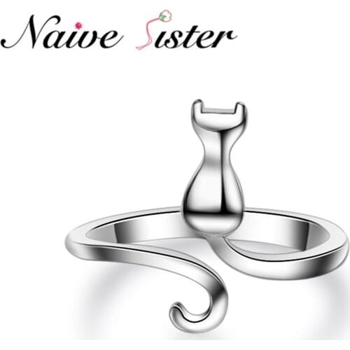 Cute Adjustable Cat Ring White Gold Color Little Open Rings For Women Lady Girl Party Engagement Animal Jewelry Wedding Band
