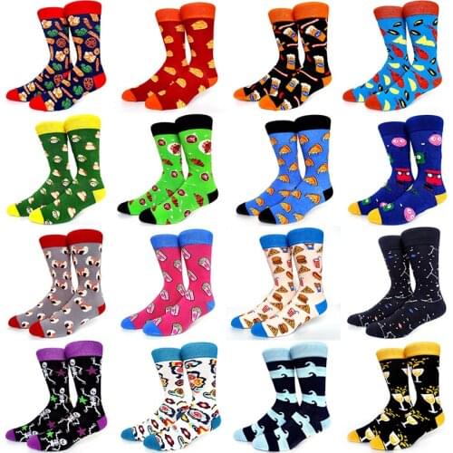 Combed Cotton Fashion Hip Hop Men Socks Trend Harajuku Shark Clown Skateboard Oil Painting Animal Happy Socks Funny Sokken