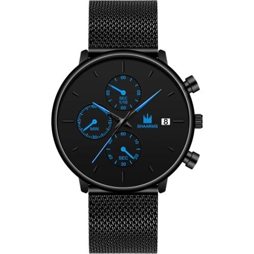 2020 Hot High Quality SHAARMS Mens Earth Quartz Watch Sleek Minimalist Decoration Personality Round Mesh Belt Calendar Watch