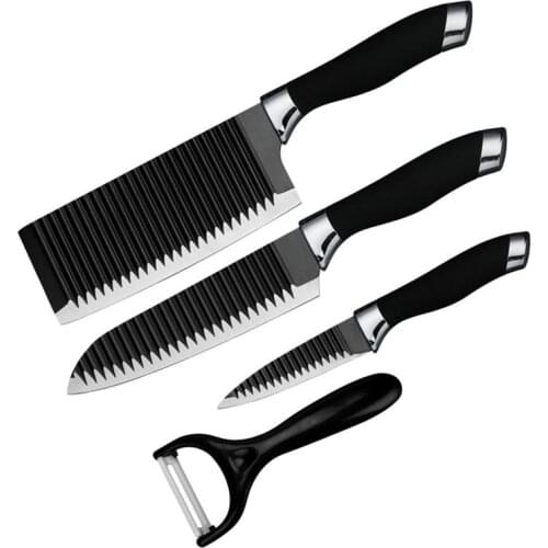 A Set Of Four Corrugated Stainless Steel Kitchen Cutters Gift Kitchen Knife Fruit Knife Melon Planer Four Piece Set Knife