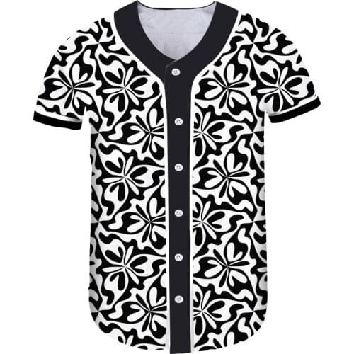 CJLM New Summer Flower Pattern Baseball Uniform Black White Short-sleeved Top Harajuku Style 3D Printing Sports Jacket Wholesale