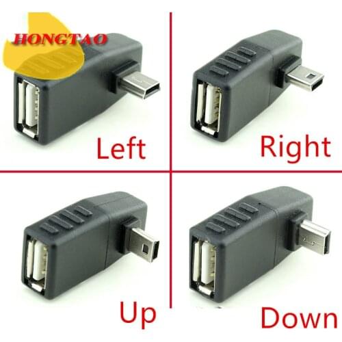 USB Female to Mini USB Male 90 Degree Down right Angle Left Angle UP OTG Adapter for Car AUX Tablet Black Right Left Down