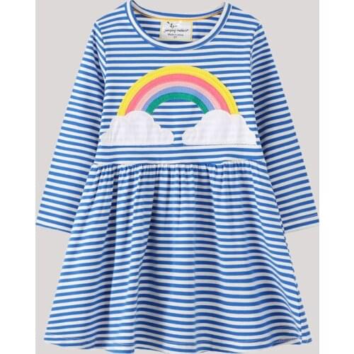 Girls Rainbow Dress for Children Tops Clothes Autumn Kids Long Sleeve Striped Dresses